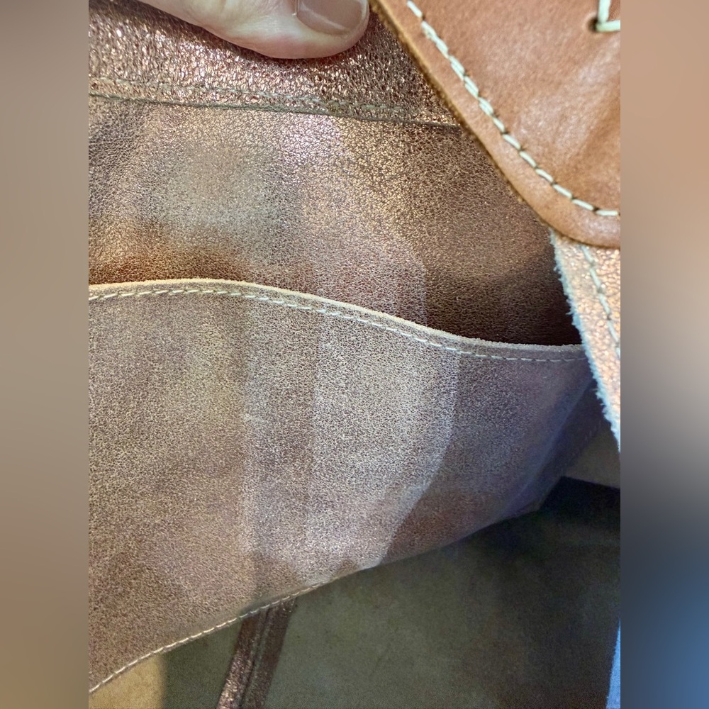 Joji & Co Santa Cruz RoseGold Metallic Suede and Brown Knitting Project Tote Bag - Picture 10 of 11